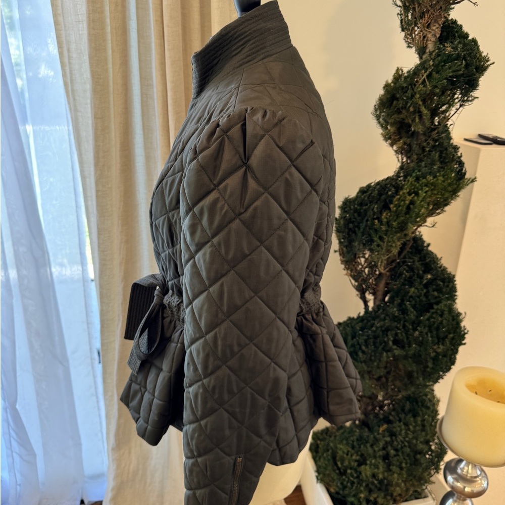 Marie Oliver Olive-colored Quilted Puffer Jacket with Peplum - Size 1 (Large/XL) - Picture 3 of 15